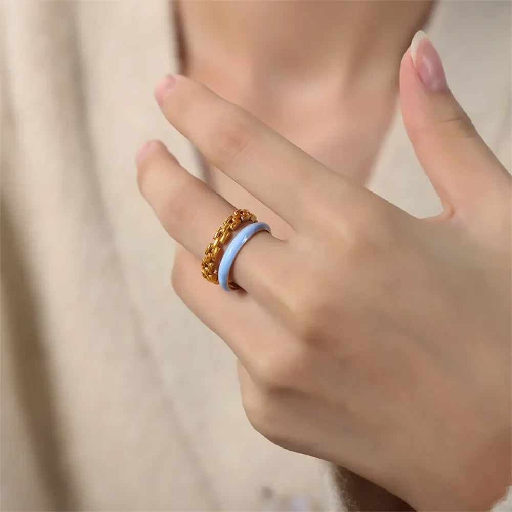 Enamel 18K Gold-Plated Open Ring - Premium Minimalist Jewelry - MINIMAL