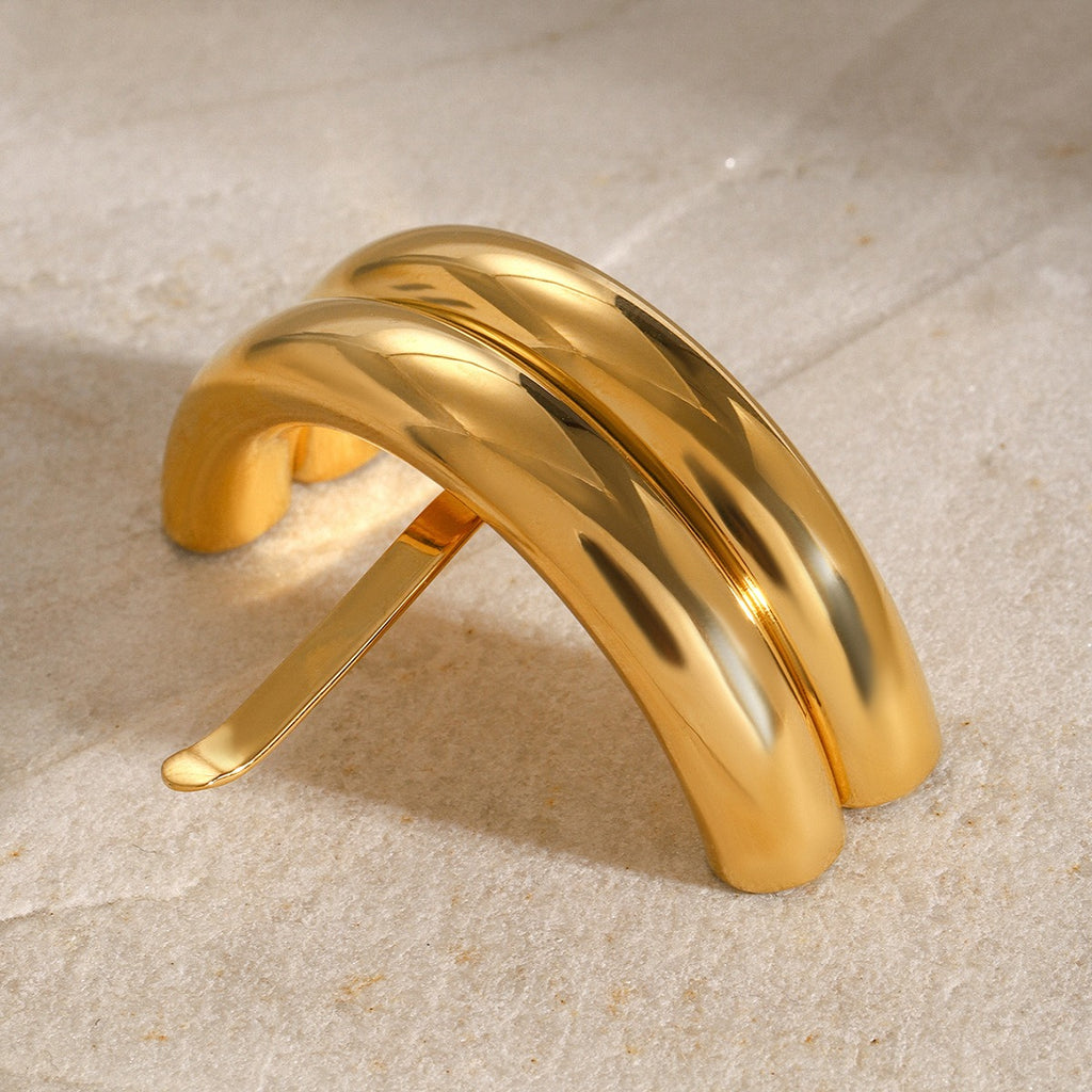 18K gold double-layer U-shaped hair clip, titanium steel with PVD gold plating, minimalist design, MINIMAL
