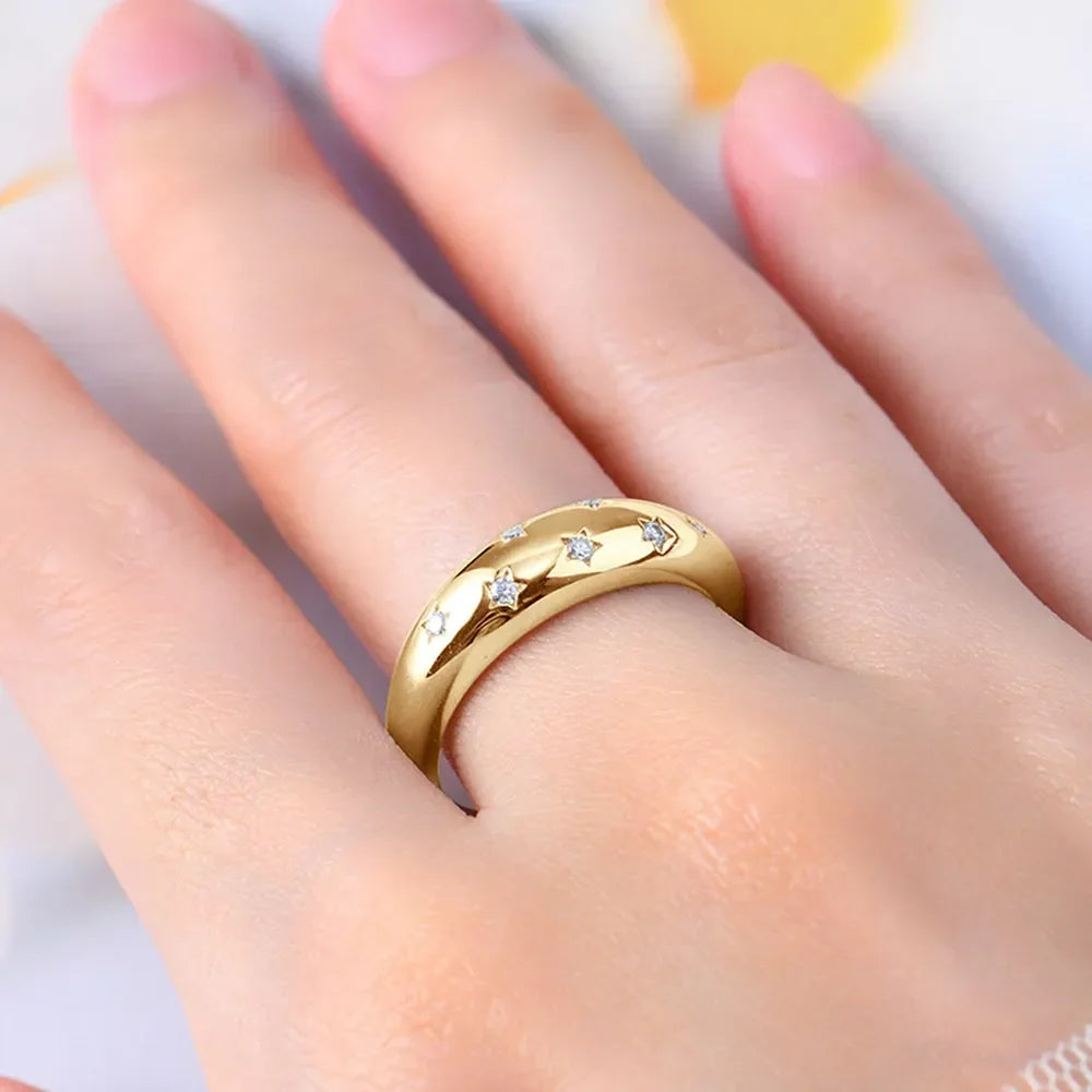 925 Sterling Silver Inlaid Moissanite Star Ring - Premium Minimalist Jewelry - MINIMAL