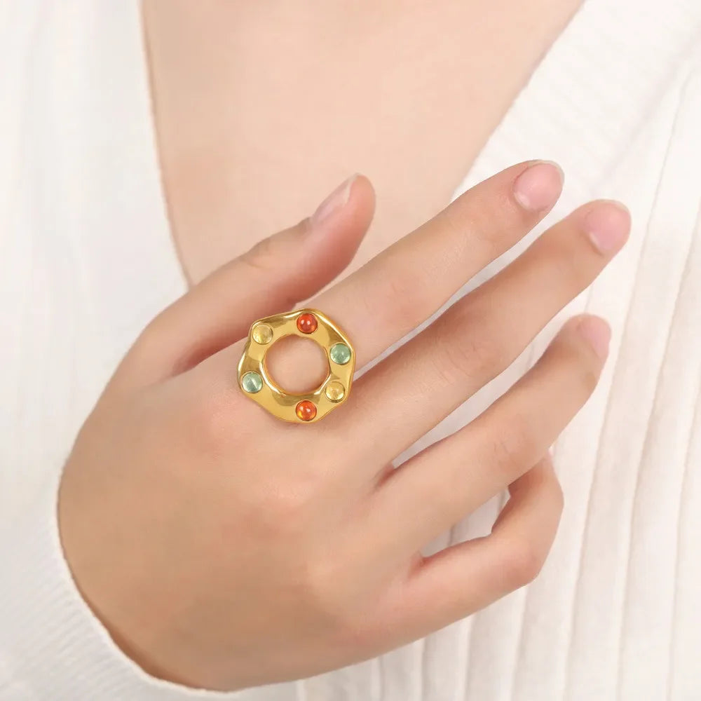 Titanium Steel Glass Bead Ring - Premium Minimalist Jewelry - MINIMAL