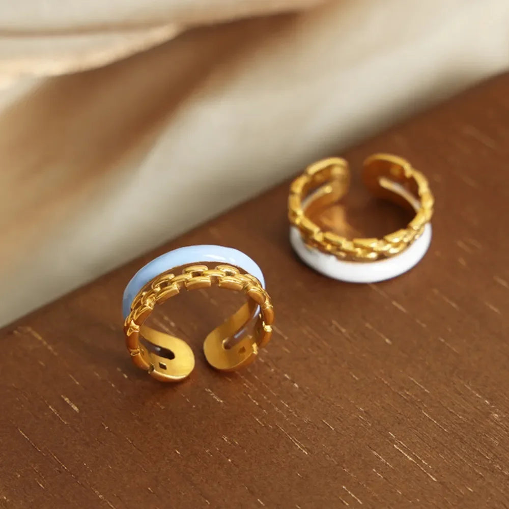 Enamel 18K Gold-Plated Open Ring - Premium Minimalist Jewelry - MINIMAL