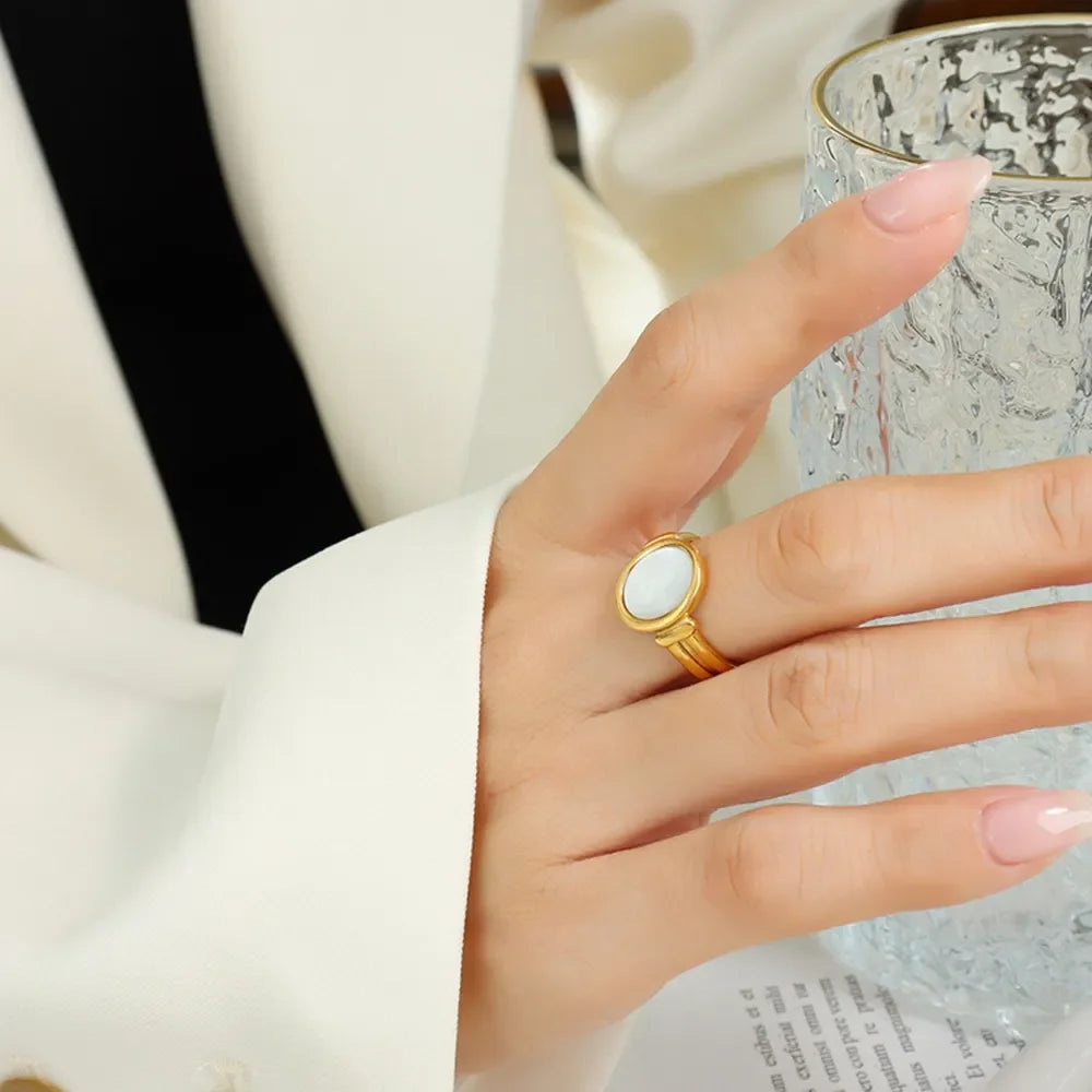 Titanium Steel White Sea Shell Ring - Premium Minimalist Jewelry - MINIMAL
