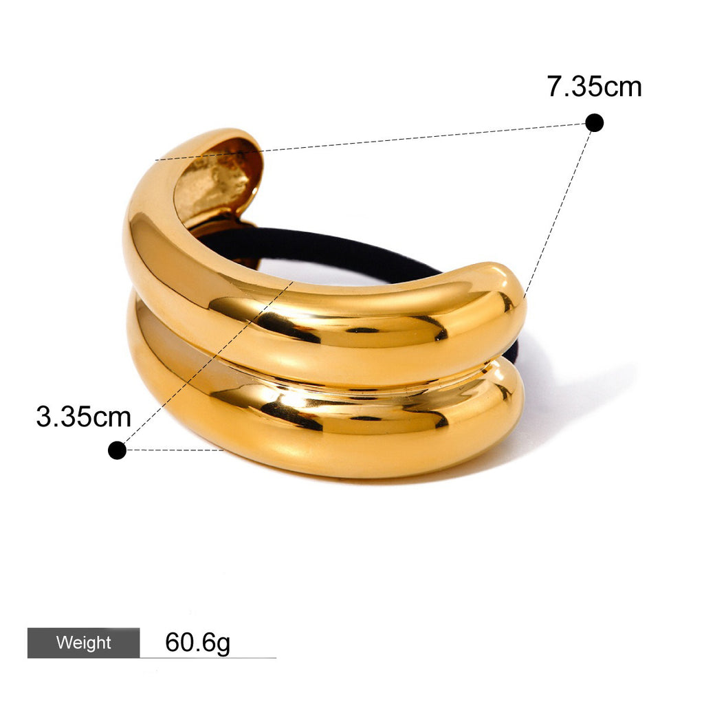 18K gold double-layer hair clip – Gold finish, stacked geometric double-layer design, titanium steel with PVD gold plating, MINIMAL